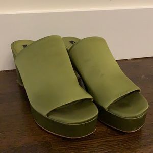 Zara Basic Chunky Heels in Satin Green